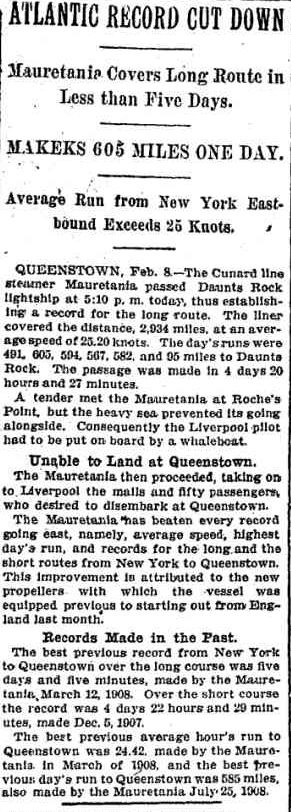 Mauretania Record 1909