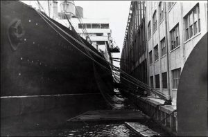 Aquitania docked in New York, circa 1938.